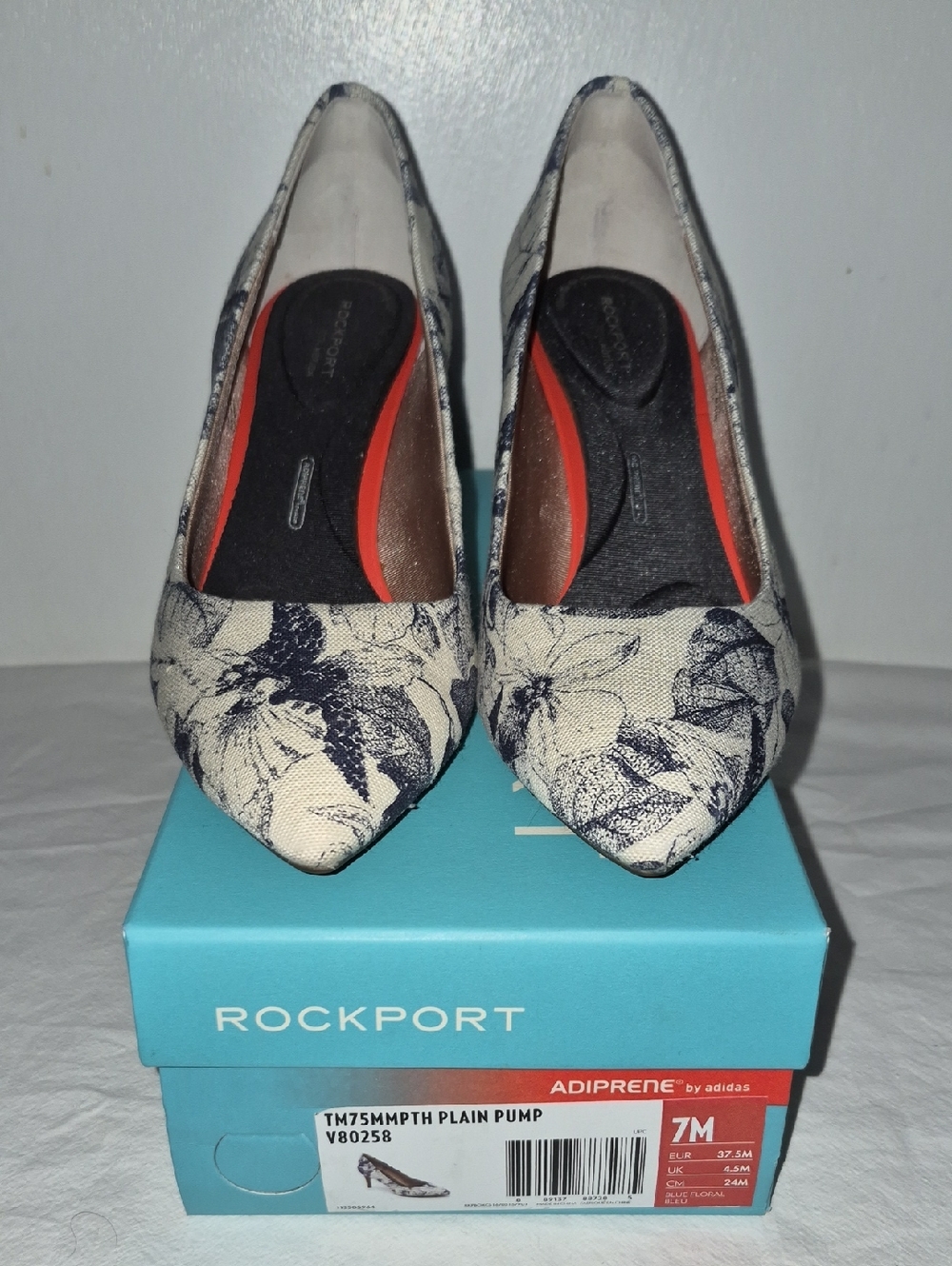 Rockport Floral Pointed-Toe Pumps in Cream and Navy